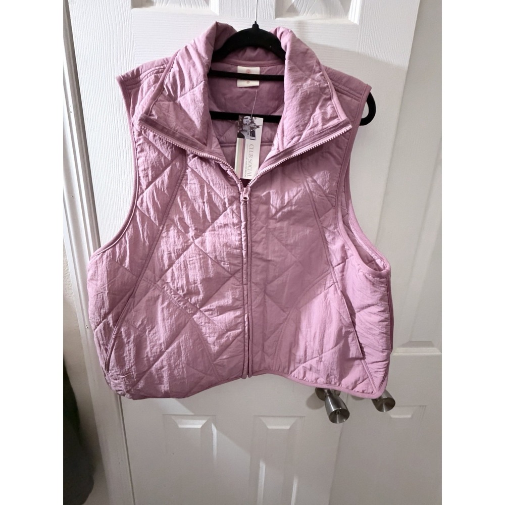 Club Social By Jadelynn Brooke Quilted Vest Pink Full Zip Women's Size XL‎ NWT